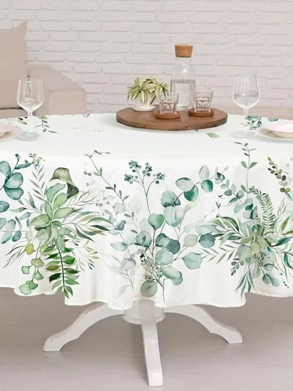 Botanical Sage Green Oval Waterproof Tablecloth Size 54x72